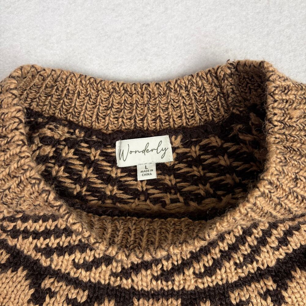 Wonderly Fair Isle Printed Sweater Women's L Brown Cabincore Rustic Boho Winter - Picture 4 of 9